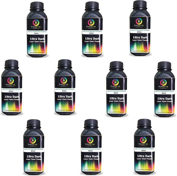 PrintStar Black Toner Powder Refill for Brother 80gm, Universally Compatible with Brother Laserjet Printers (Pack of 10) Black Ink Toner Powder