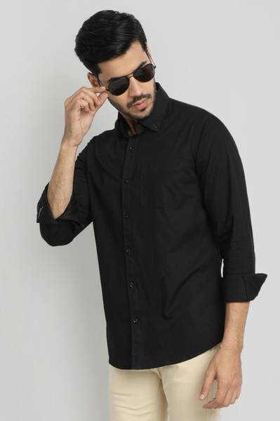 DEZANO Men Solid Casual Black Shirt