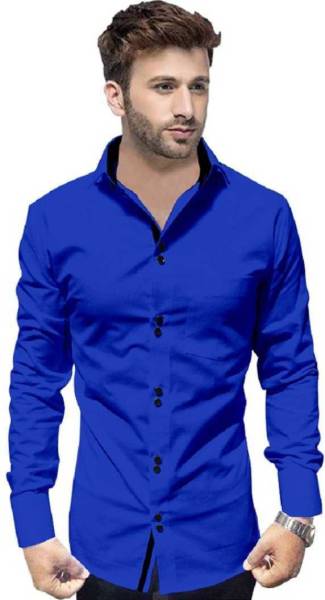 Voroxy Men Solid Formal Dark Blue Shirt