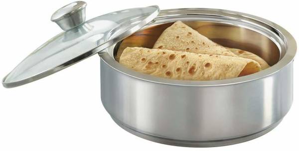 BOROSIL Serve Fresh Stainless Steel Insulted Roti Server With Glass Lid Serve Casserole