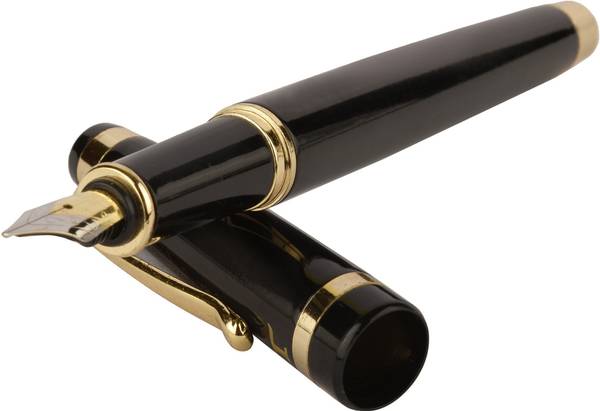 TEUER Rubi Black Body & Golden Clip Designer Metal Fountain Pen. Fountain Pen