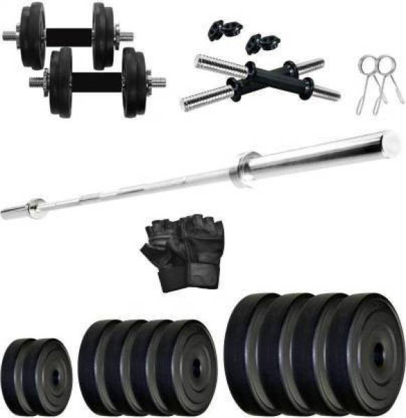 nv sportin 10 kg home gym 2.5 kg 4 pvc plate + 3fit steet rod with accesories Home Gym Kit