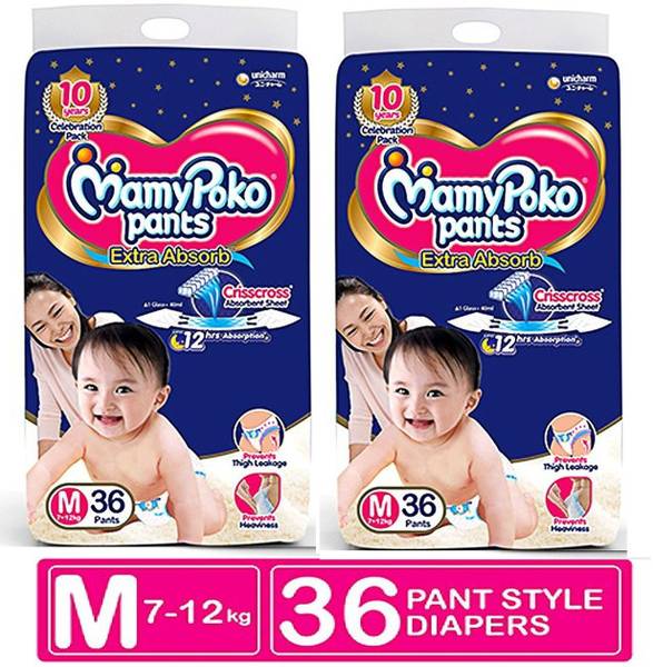 MamyPoko Mamy Poko Extra Absorb Pant Style Diapers Medium - 36 +36Pieces - M