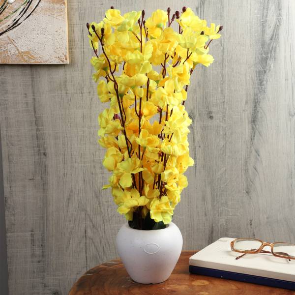 Flipkart Perfect Homes Orchid Artificial Flowers with White Pot for Home Dcor and Gifting Yellow Orchids Artificial Flower with Pot