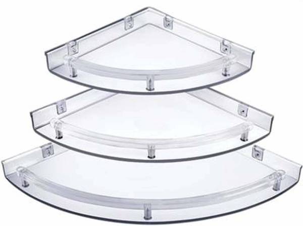 Pla Bathroom Corner Shelf Super Clear, Corner Shelves for Home Decor - One Set (3 Pieces) Acrylic Wall Shelf