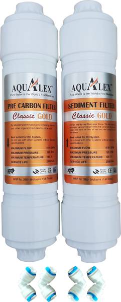 AQUALEX Pokar RO, Classic Gold Inline, Pre Carbon Filter+ Sediment Filter + 4 pcs connactor (Elbow) Suitable for All Brand RO Water Purifier Solid Fil...