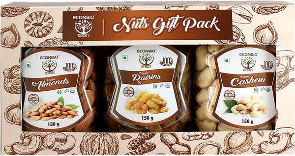 Econbioroots Certified Organic Premium Quality Dry Fruits Nuts Gift Pack Almonds, Cashews, Raisins