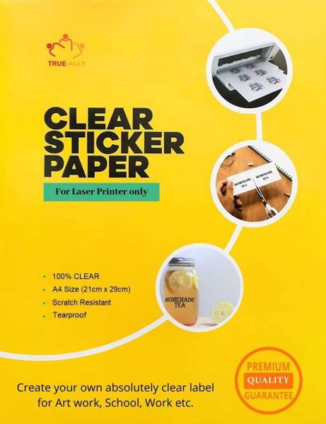 True-Ally Transparent Self-Adhesive Clear Sticker Paper for Laser Printer A4 Size (50 Sheets) - Printable Sheets - DIY Personalized Stickers, Waterpro...