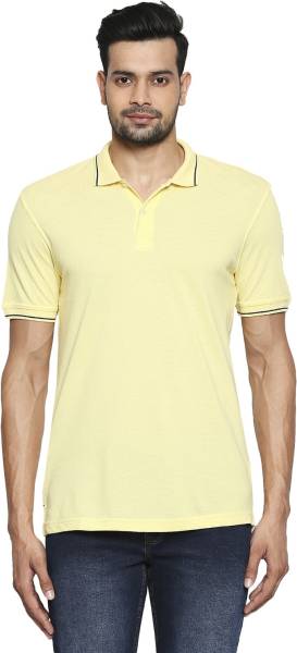Byford by Pantaloons Solid Men Polo Neck Yellow T-Shirt