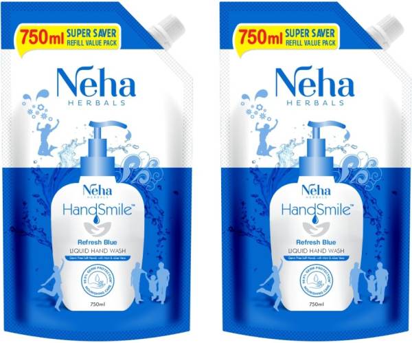 Neha Herbals Blue Handsmile - 750 ml (Pack of 2) Hand Wash Refill Pouch