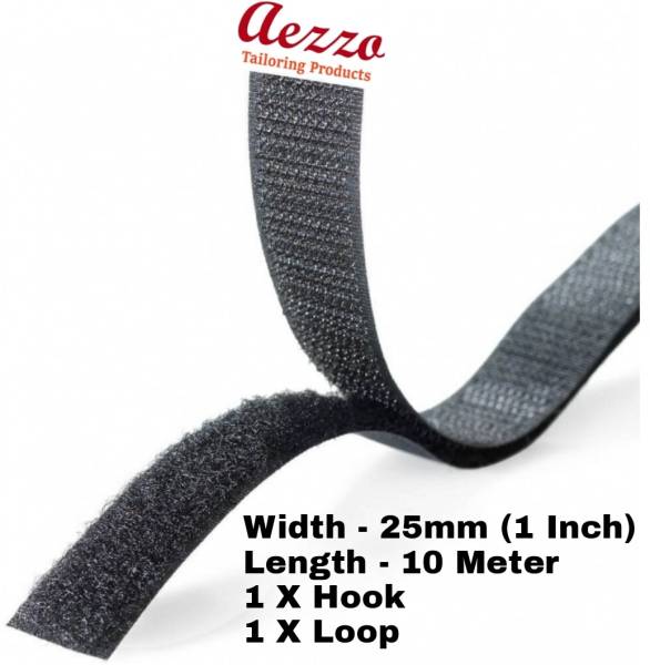 Aezzo 10 Meter Black Velcro 1Inch (25mm) Width Hook + Loop Sew-on Fastener tape  roll strips Use in Sofas Backs, Footwear, Pillow Covers, Bags, Purses, -  Price History