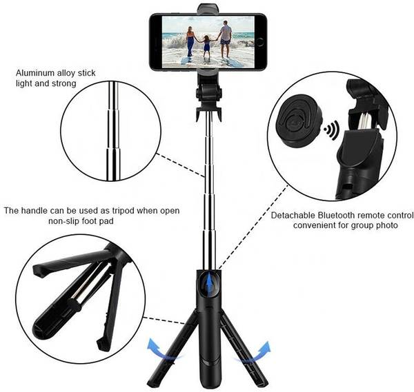 PULTO Bluetooth Selfie Stick with Tripod Stand With Wireless Remote Photo Clicker Single Gimbal for Mobile