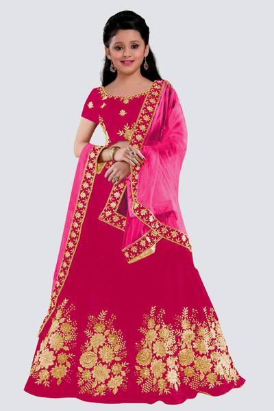 WTWC FAB Girls Lehenga Choli Ethnic Wear Embroidered Lehenga, Choli and Dupatta Set