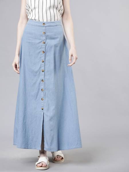Tokyo Talkies Solid Women Flared Light Blue Skirt