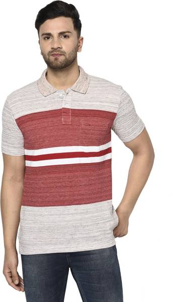 DUKE Striped Men Polo Neck Red, Grey T-Shirt