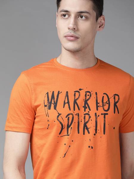 Roadster Printed Men Round Neck Orange T-Shirt