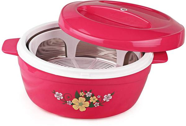 cello Roti Plus Plastic Casserole with Lid, 2500ml, Pink (Floral) Thermoware Casserole