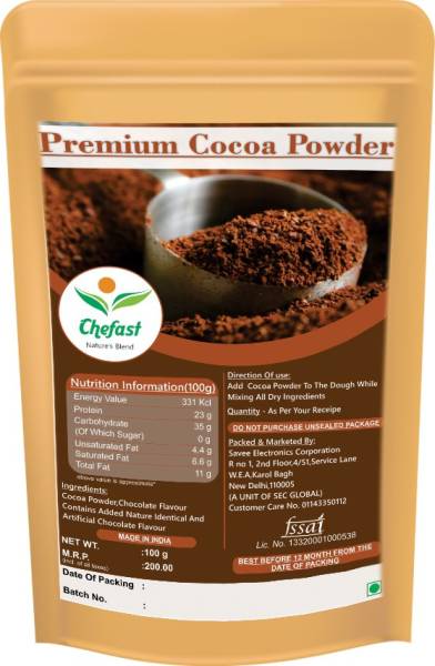 Chefast Premium Cocoa Powder for Cake Making-Unsweetened Cocoa Powder for Chocolate, Cake, Cookies Making- 100g Cocoa Powder