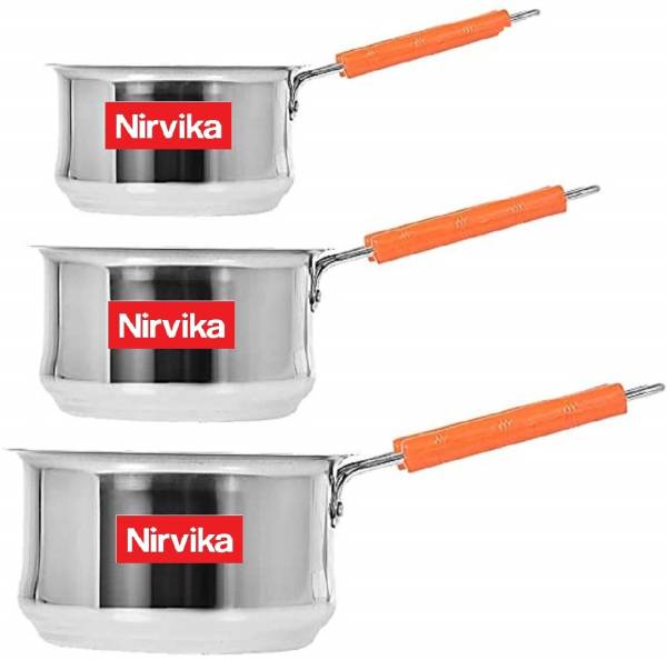 Nirvika Stainless Steel Sauce Pan belly / MILK PAN / TEA PAN 3 pcs COMBO SET Capacity:- 1, 1.5, 2 Liter Sauce Pan 15.5 cm, 17 cm, 18 cm diameter (Stai...