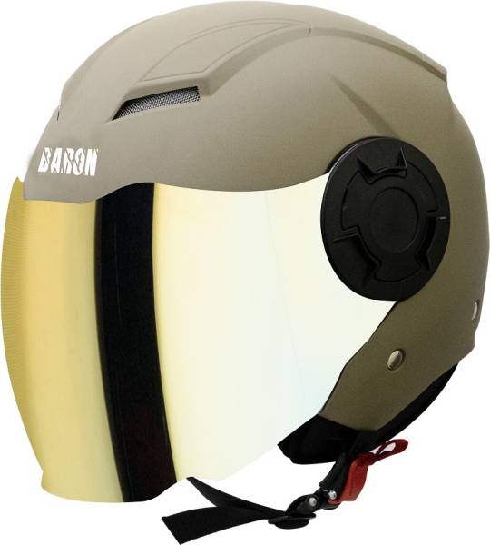 Steelbird Baron Open Face Helmet, ISI Certified Helmet in Matt Desert Strom with Gold Visor Motorbike Helmet
