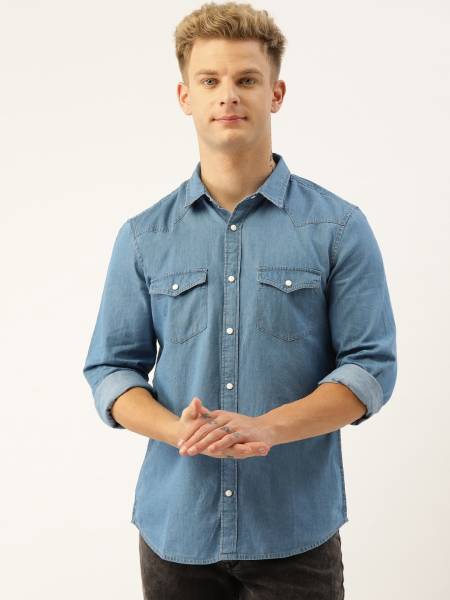 United Colors of Benetton Men Checkered Casual Light Blue Shirt