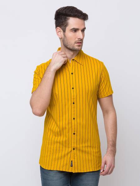 Status Quo Men Striped Casual Yellow Shirt