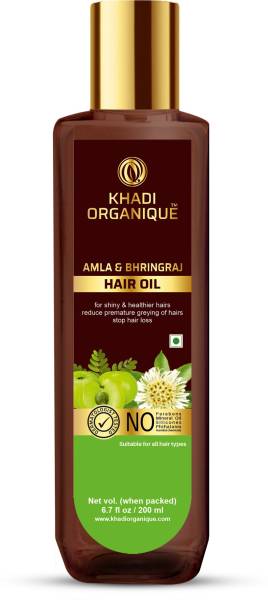 khadi ORGANIQUE Amla Bhringraj Hair Oil For Shiny & Healthier Hairs Reduce Premature Greying Hair Oil