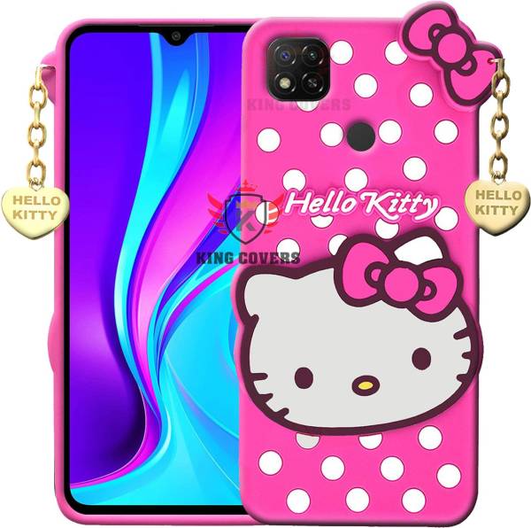 KING COVERS Back Cover for Mi Redmi 9C- Hello Kitty Case | 3D Cute Doll | Soft Girl Back Cover with Pendant