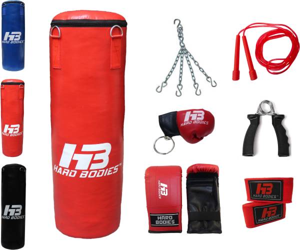 HB Hard Bodies Classic Combo 7-R of :- 4 Feet Punching Bag, Punching Gloves, Chain, Hand Wraps, Skipping Rope, Hand Gripper & Key Ring Boxing Kit