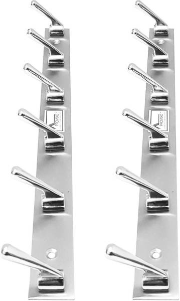 PROMIXO Stainless Steel 6 Pin Cloth Hooks for Door, Wall and Bathroom | Chrome Finish-(Pack of 2 Hook Rail 6