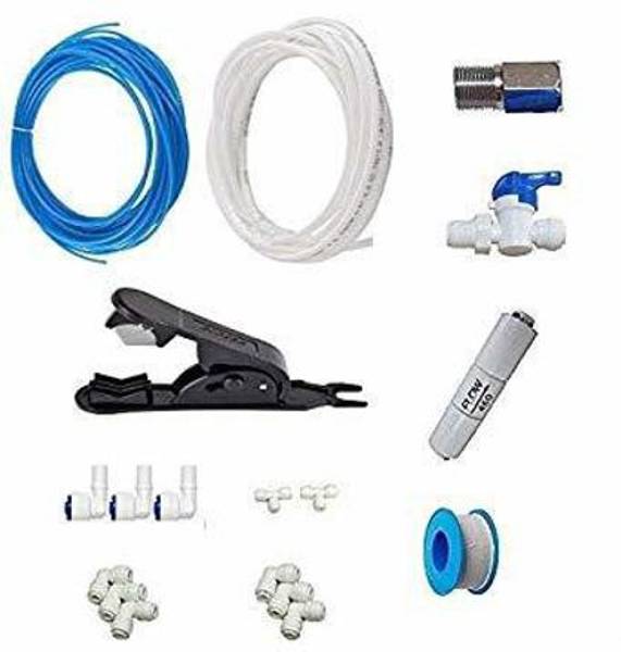 MG WATER SOLUTION Mix Elbow Kit of Connector with Flow Restrictor, 5 m Blue and 5 m White Pipes, Pipe Cutter and Water Inlet for All Kind of RO Purifi...