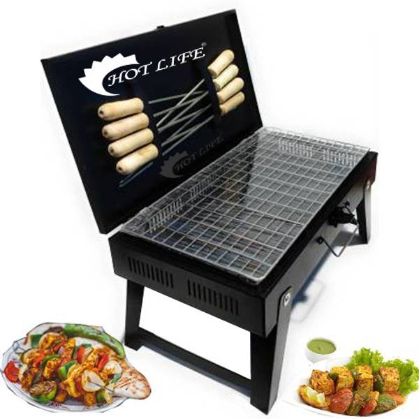 HOT LIFE CharcoalBarbequeBBQ-BN-54702SmallSizewith4Skewers(Black)CharcoalGrill Charcoal Grill