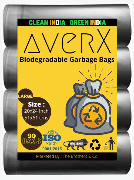 averX Premium Black Garbage Bag - 20x24 inches (Pack of 3, 90 Pieces, Large) Large 35 L Garbage Bag
