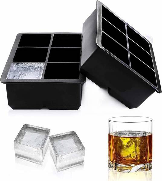 Zeinwap 6 Cavity Silicone Mold Ice Tray For a Big Size Square Cube Black Silicone Ice Cube Tray