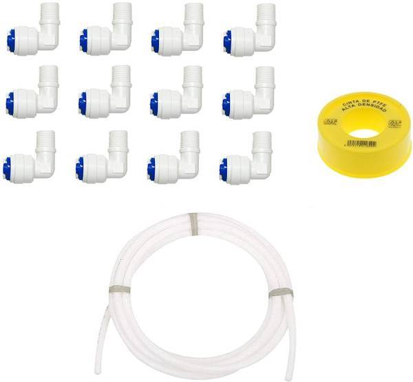 SEAZONE RO Membrane Housing Elbow Connector 1/4" Push fit x 1/8" Inch Thread, Taflon Tape, Pipe Suited for All RO Water Purifiers Models - 12 Pcs Soli...