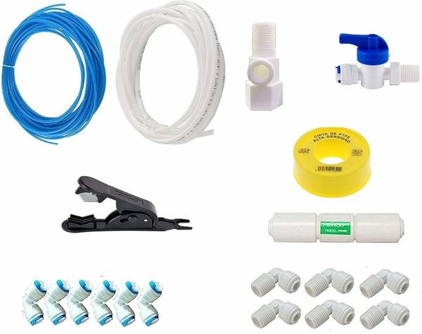 MG WATER SOLUTION Ro Inlet Valve Set and Mix Elbow Kit of Connector, Flow Restrictor, 5 Meter Blue and 5 Meter White Pipes, Pipe Cutter Solid Filter C...