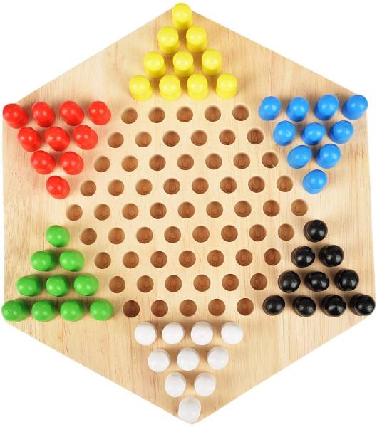 Authfort Wooden Chinese Checkers Hexagon Board with Wooden Marbles | Board Games Superb Family Game | Perfect Adults and Kids Gift | Fun Toys 3+ Years...
