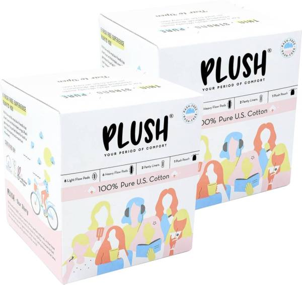 PLUSH 100% Pure U.S. Cotton Sanitary Pads (Pack of 2) (Each pack contains 17 pieces) Sanitary Pad