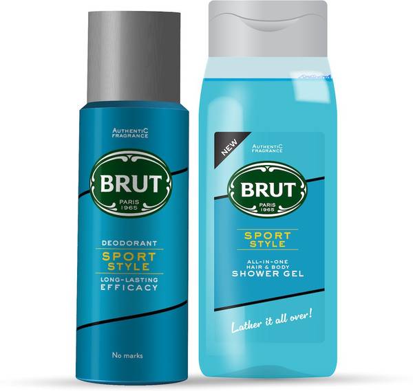 BRUT Sport Style Deodorant for Men 200ml + Sport Style All - In- one Hair & Body Shower Gel for Men 500ml