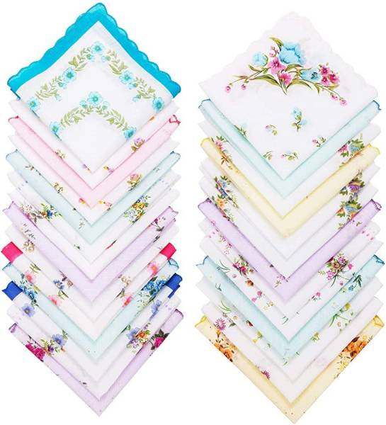 4 YOU Flowers Print Face Hanky, 100% Cotton Print Handkerchiefs for Women, Girls, Baby, Multi Design (Size: 12X12 inch_30 Piece) ["Multicolor"] Handke...