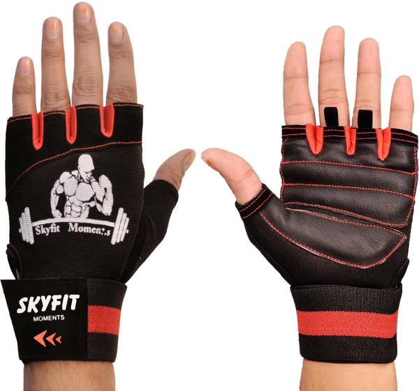 SKYFIT Leather padded Wrist support Gym Sports Gloves Gym & Fitness Gloves