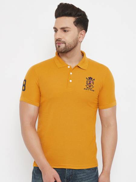 The Million Club Solid Men Polo Neck Yellow T-Shirt