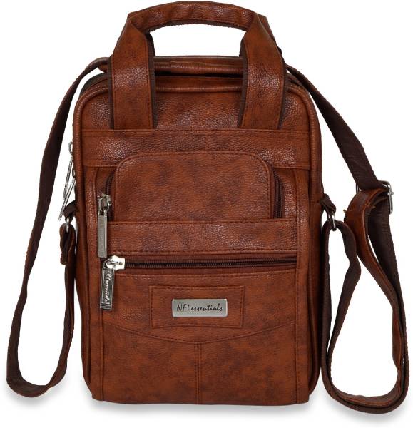 NFI essentials Tan Sling Bag Men's Stylish Sling Bag | Leather Cross Body Bag for Travel Office & Business |Messenger Hand Bag for Cash Collection