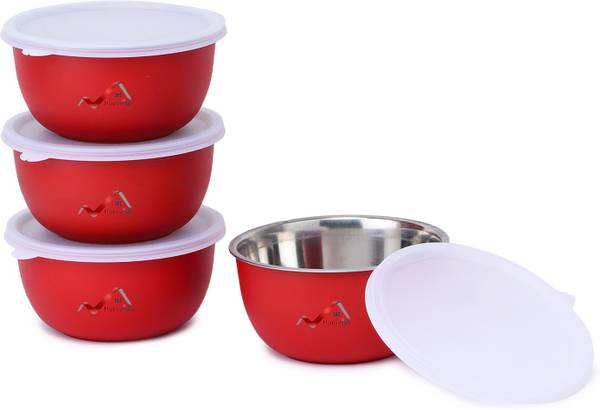 Homeish Stainless Steel, Polypropylene Vegetable Bowl Microwave Safe Bowl Set for Reheating Approx. 14cms x 500ml Each
