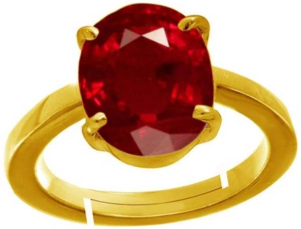 RSPSHAKTI Ruby Manik Wt 9.25 rti Dhatu Gold Coated Adjustable Ring Unisex Metal Ruby Gold Plated Ring
