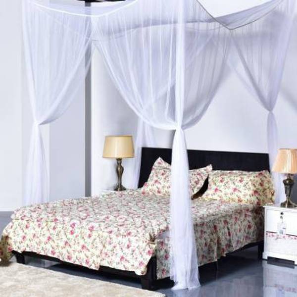 Iblay Cotton Adults Washable White 4 Corner Post Bed Canopy, Quick and Easy Installation for King Size Beds Large Queen Size Bed Curtain Mosquito Net