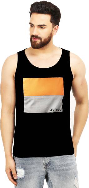 Leotude Colorblock Men Round Neck Black T-Shirt