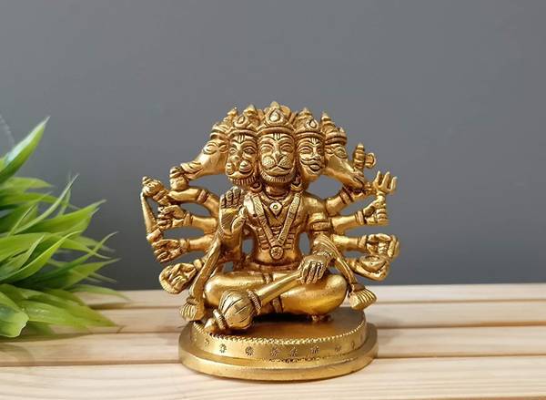 CraftVatika Hanuman Murti Panchmukhi Brass Hanuman Idol/Bajarang Bali Statue Showpiece for Home Decor Pooja Room Temple Decoration Decorative Showpiec...