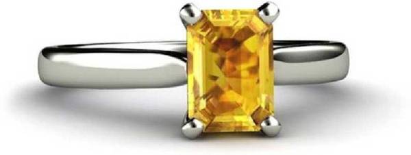 RATAN BAZAAR Yellow sapphire ring Original Pukhraj Precious Stone Certified and Astrological Purpose for unisex Stone Sapphire Silver Plated Ring