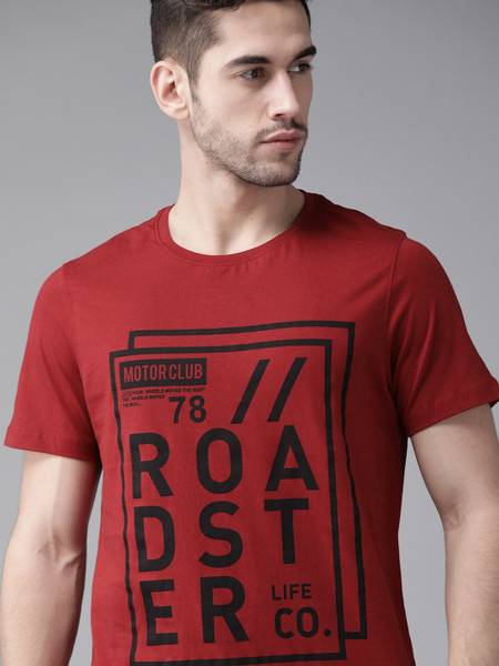 Roadster Printed Men Round Neck Red T-Shirt